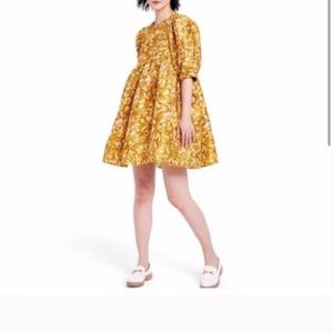 Kika Vargas x Target gold floral puff sleeve dress NWOT